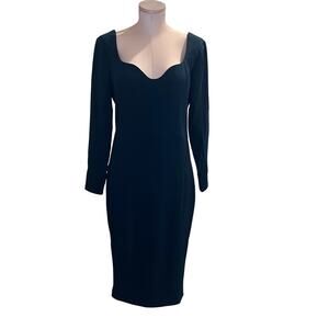 Dress The Population Sonia Long‎ Sleeve Pine Green Fitted Midi Dress Size Large